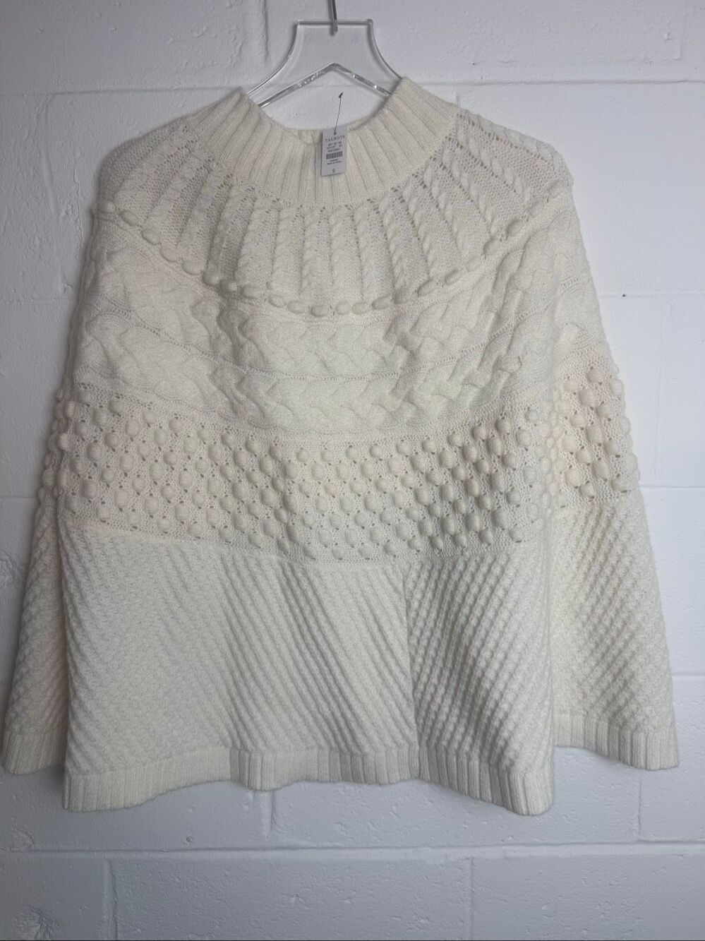 Talbots Ivory Textured Bobble Knit Poncho Sweater Mock Neck Women’s Small NWT Co
